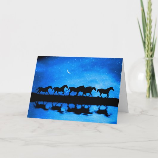 Winter Solstice met paarden en Nightsky Kaart (Voorkant)