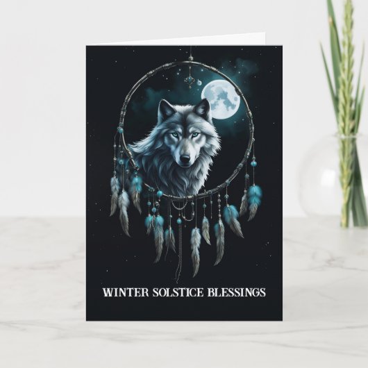 Winter Solstice met Wolf in Dream Catcher Moon Kaart (Voorkant)