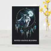 Winter Solstice met Wolf in Dream Catcher Moon Kaart (Gele Bloem)