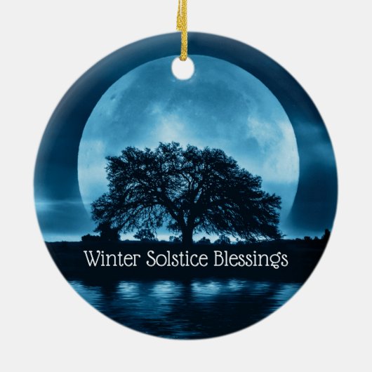 Winter Solstice Oak Tree and Big Full Moon Keramisch Ornament (Achterkant)