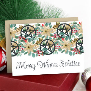 Winter Solstice Poinsettia Pentacles Festive Yule Kaart