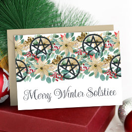 Winter Solstice Poinsettia Pentacles Festive Yule Kaart
