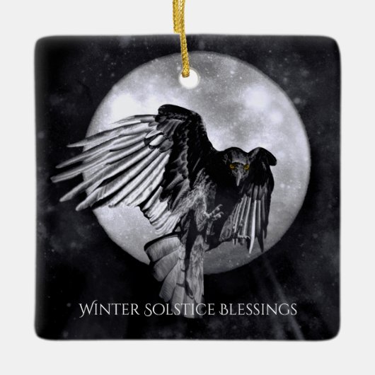 Winter Solstice Raven Crow en Moon Keramisch Ornament (Voorkant)