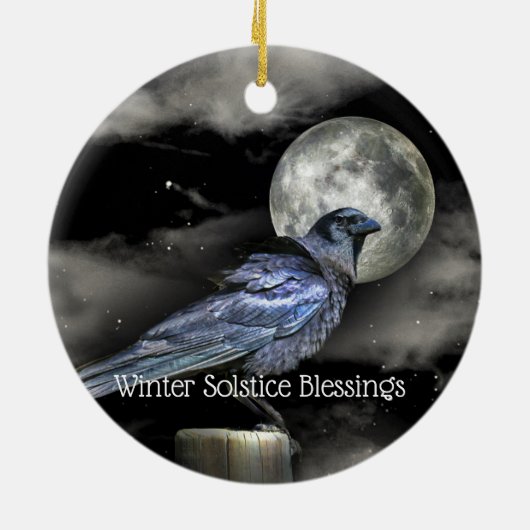 Winter Solstice Raven Crow Moon Pagan Keramisch Ornament (Achterkant)