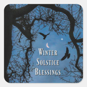 Winter Solstice Raven en Moon Vierkante Sticker