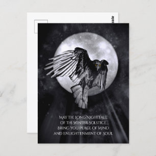 Winter Solstice Raven of Crow and Moon Yule Briefkaart