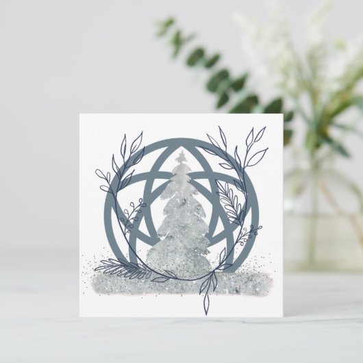 Winter Solstice Sneeuwglitter Tree Wicca Feestdagenkaart (Staand voorkant)