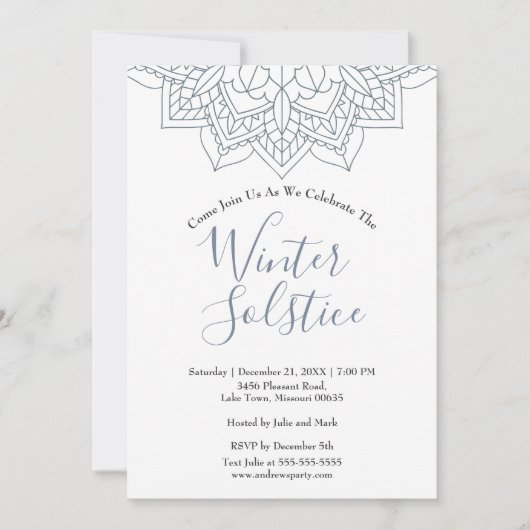 Winter Solstice Snow Flake Mandala Yule-uitnodigin (Voorkant)