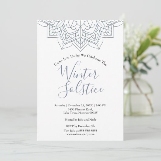 Winter Solstice Snow Flake Mandala Yule-uitnodigin (Staand voorkant)