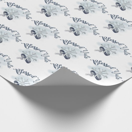 Winter Solstice Snowflake Yule Navy & White Cadeaupapier (Hoek)