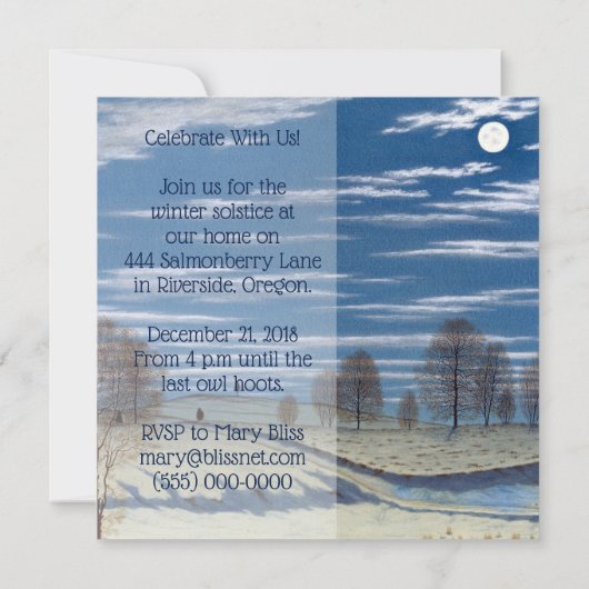 Winter Solstice Vakantie Uitnodiging - Maanverlich (Achterkant)