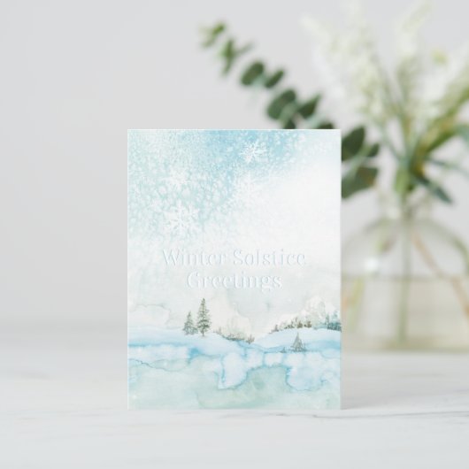 Winter Solstice Waterverf Woodland Winter Scene Briefkaart (Staand voorkant)