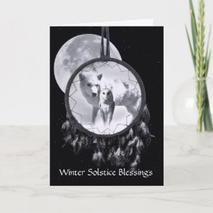 Winter Solstice White Wolf en Owl Dreamweaver Kaart
