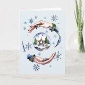 Winter Solstice Wicca Handen & Sneeuwbol Feestdagen Kaart (Voorkant)