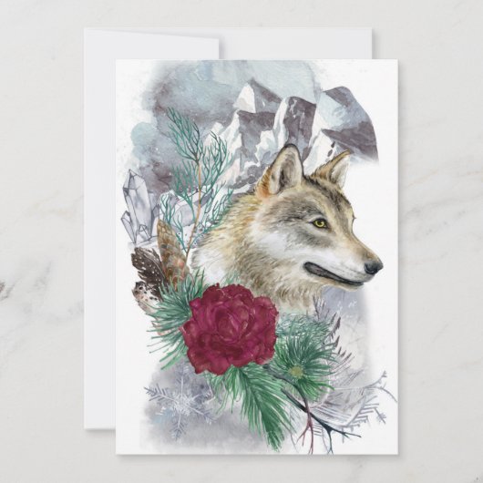 Winter Solstice Wolf & Mountains Pagan Sabbat Feestdagenkaart (Voorkant)