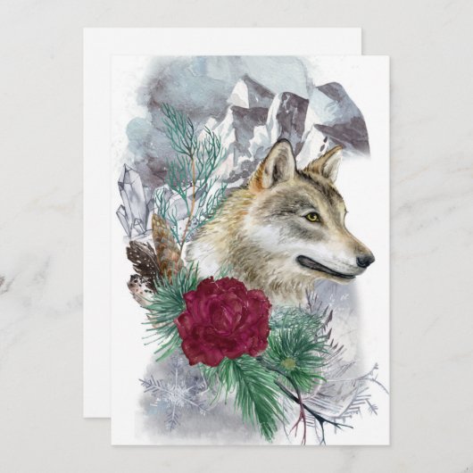 Winter Solstice Wolf & Mountains Pagan Sabbat Feestdagenkaart (Voorkant / Achterkant)