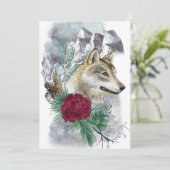 Winter Solstice Wolf & Mountains Pagan Sabbat Feestdagenkaart (Staand voorkant)