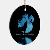 Winter Solstice Wolf Owl en Winter Moon Keramisch Ornament (Rechts)