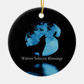 Winter Solstice Wolf Owl en Winter Moon Keramisch Ornament (Voorkant)