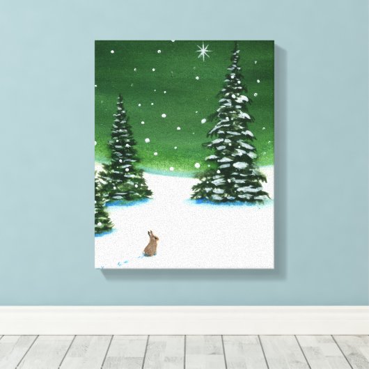 Winter Solstice Wonder Rabbit Art beroemd gemaakt Canvas Afdruk (Insitu (Houten vloer))