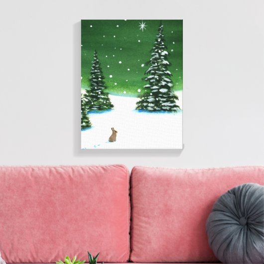 Winter Solstice Wonder Rabbit Art beroemd gemaakt Canvas Afdruk (Insitu (Woonkamer))