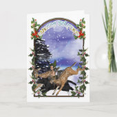 Winter Solstice Woodland Elf op kat met fawns Feestdagen Kaart (Voorkant)