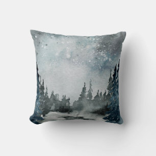 Winter Solstice Woodland Forest Night Sky Scene Kussen