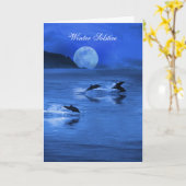 Winter Solstice Yule Dolphins Zee Ocean Kaart (Gele Bloem)