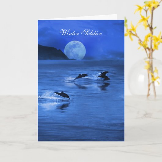 Winter Solstice Yule Dolphins Zee Ocean Kaart (Gele Bloem)