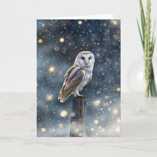 Winter Solstice Yule met prachtige uil met sneeuw Kaart (Voorkant)