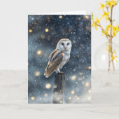 Winter Solstice Yule met prachtige uil met sneeuw Kaart (Gele Bloem)