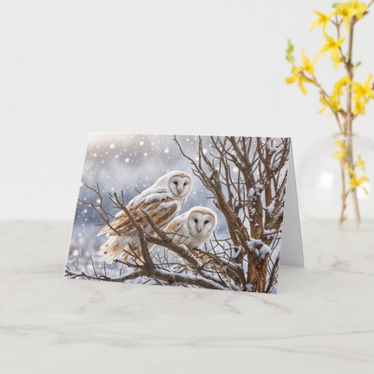 Winter Solstice Yule met uilen in de sneeuw Kaart (Gele Bloem)