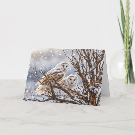 Winter Solstice Yule met uilen in de sneeuw Kaart (Voorkant)