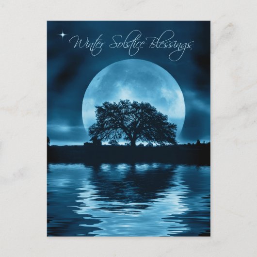 Winter Solstice Yule Oak Tree and Full Moon Briefkaart (Voorkant)