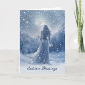 Winter Solstice Yule Sneeuw en Maan Sterren Zegeni Kaart (Voorkant)