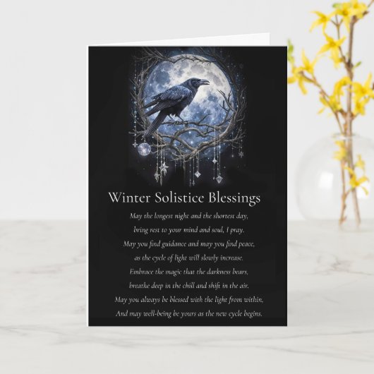 Winter Solstice Yule with Raven Moon and Crystals  Kaart (Gele Bloem)