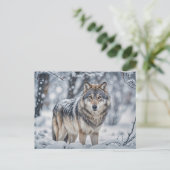 Winter Solstice Yule Wolf in Snow Wildlife Feestdagenkaart (Staand voorkant)