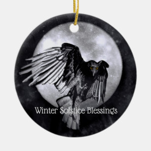 Winter Solstitie Zegen Raven of Kraai Maan Pagan  Keramisch Ornament