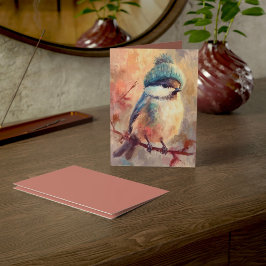 Winter Songbird in Knit Hat | Ash Greeting Kaart
