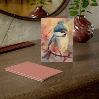 Winter Songbird in Knit Hat | Ash Greeting Kaart