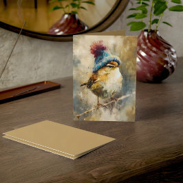Winter Songbird in Knit Hat | Fawn Greeting Kaart