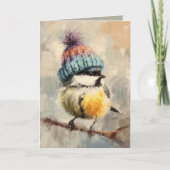 Winter Songbird in Knit Hat/Heather Grey Greeting Kaart (Voorkant)