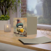 Winter Songbird in Knit Hat/Heather Grey Greeting Kaart