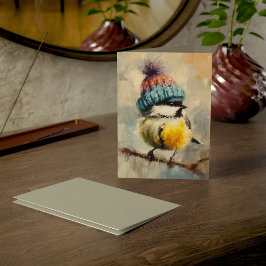 Winter Songbird in Knit Hat/Heather Grey Greeting Kaart
