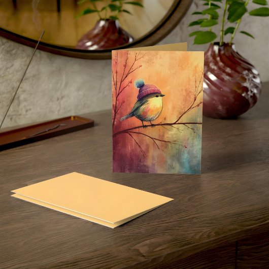 Winter Songbird in Knit Hat | Marzipan Greeting Kaart