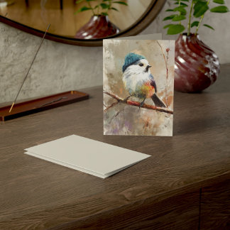 Winter Songbird in Knit Hat | Moon Mist Greeting Kaart