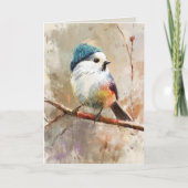 Winter Songbird in Knit Hat | Moon Mist Greeting Kaart (Voorkant)