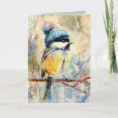 Winter Songbird in Knit Hat | Powder Ash Greeting Kaart (Voorkant)