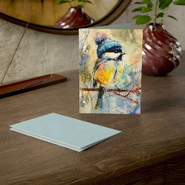 Winter Songbird in Knit Hat | Powder Ash Greeting Kaart