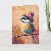 Winter Songbird in Knit Hat | Tumbleweed Greeting Kaart (Voorkant)
